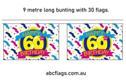 Happy 60th Birthday bunting 9mt long with 30 flags Happy 60th Birthday bunting 9mt long with 30 flags