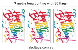 Happy Birthday bunting (White) 9mt long with 30 flags Happy Birthday bunting (White) 9mt long with 30 flags